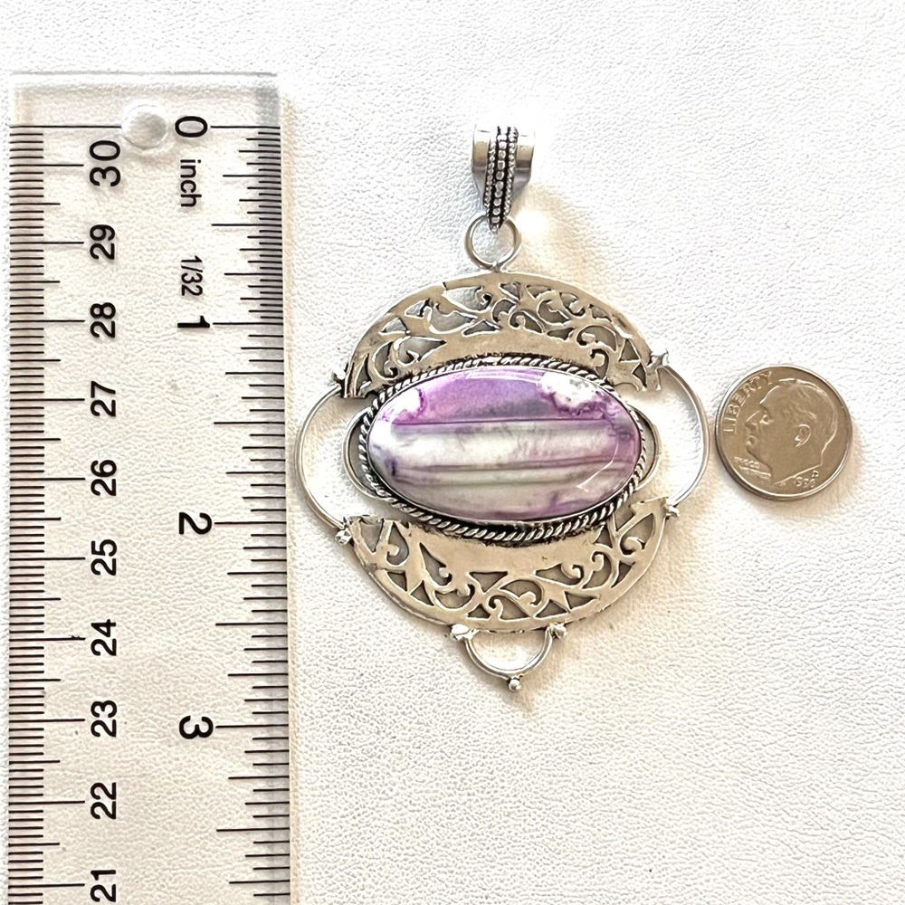 Purple Dendrite Opal Gemstone 2.8” Sterling Silver Pendant - Picture 4 of 6